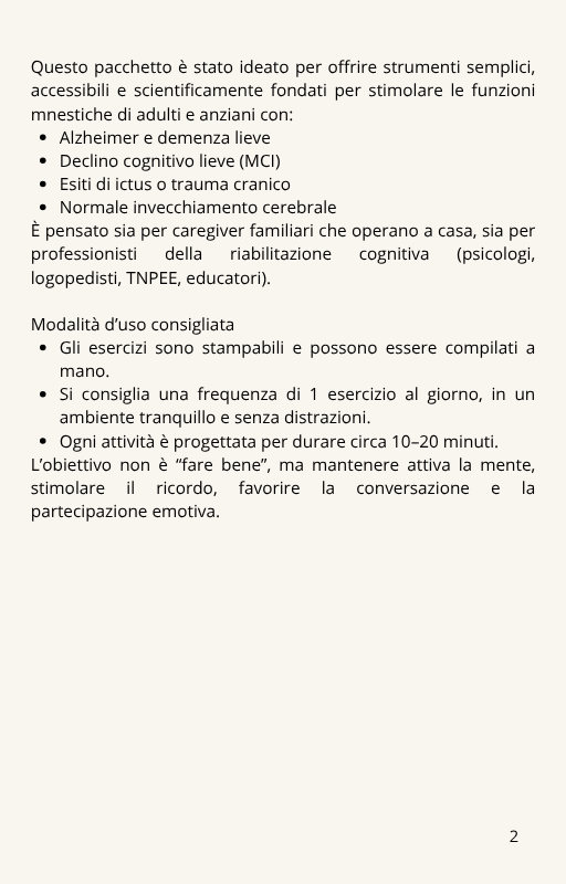 Pacchetto Memoria – Esercizi di Stimolazione Cognitiva Stampabili (PDF)